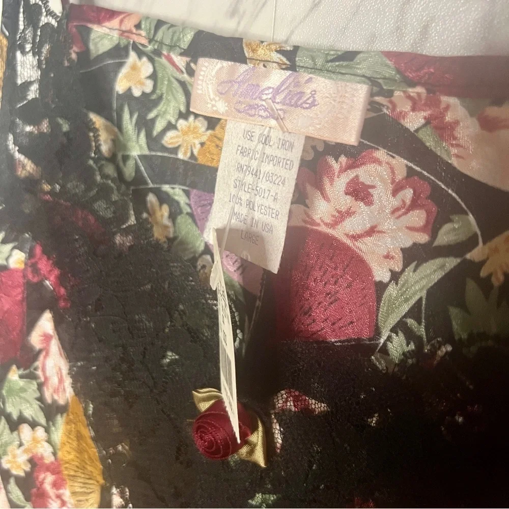 3/$60 NEW Vintage Amelia's Satin Floral Lace Trim Chemise Camisole Top SZ L - Picture 3 of 4